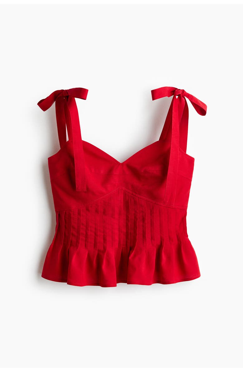 H&M Linen-blend Tie-strap Top, Main, color, Bright Red