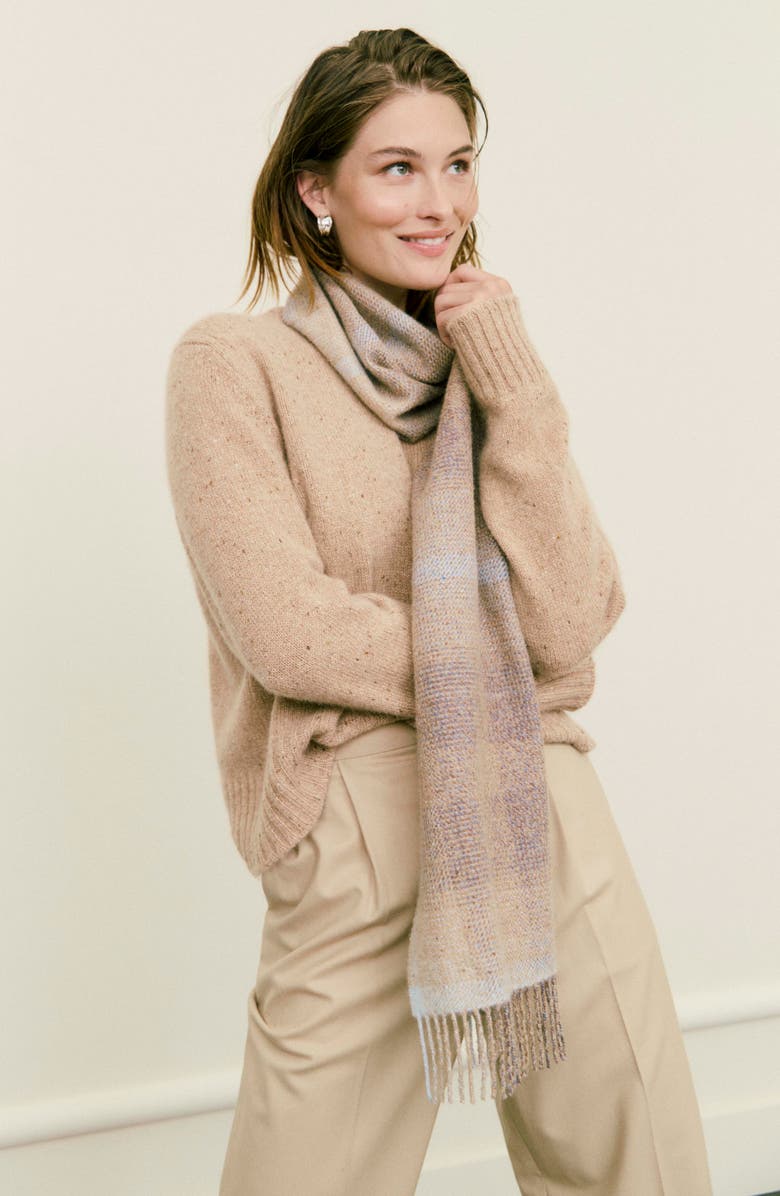 Johnstons of Elgin Blurred Check Cashmere & Silk Fringe Scarf, Alternate, color,