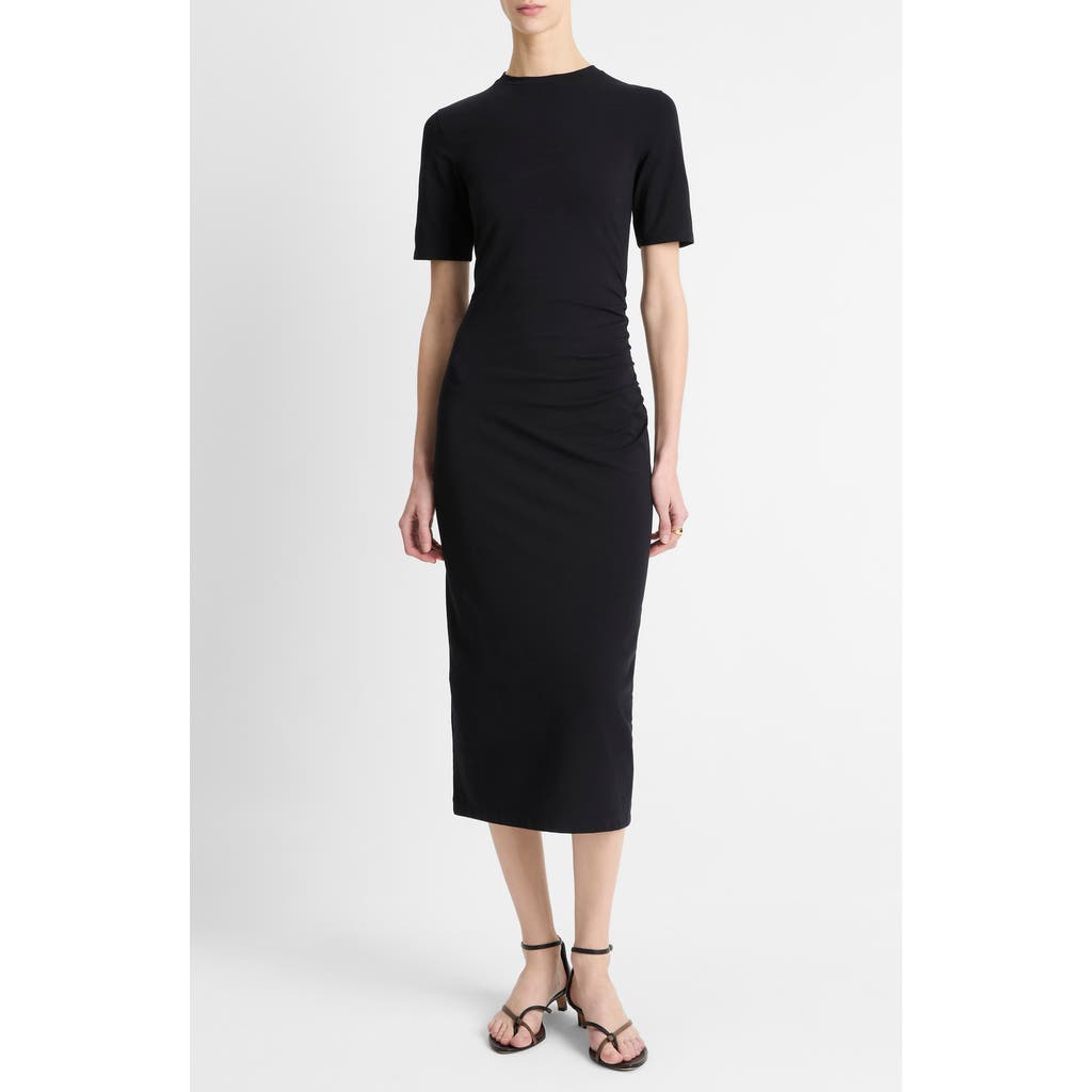 Vince Short-sleeve Side Drape Midi Dress In Coastal