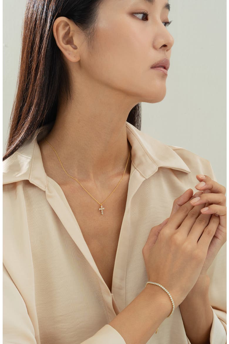 14k Gold Plated Evelina Crystal Cross Necklace Gift Guide, Alternate, color, Gold