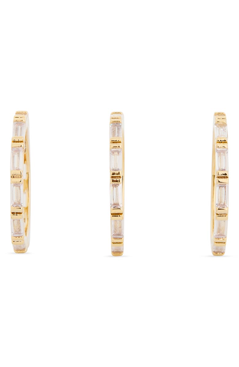NORDSTROM RACK Set of 3 Baguette Cubic Zirconia Stackable Band Rings, Alternate, color, Clear- Gold