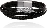 Lucky Brand Triple Row Black Leather Bracelet with Silver Accents