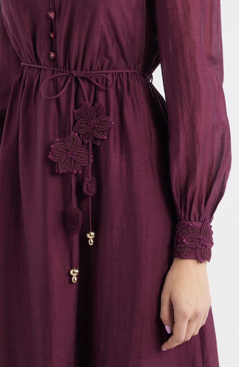 Ever New Yasmin Floral Appliqué Long Sleeve Midi Dress, Alternate, color, Berry