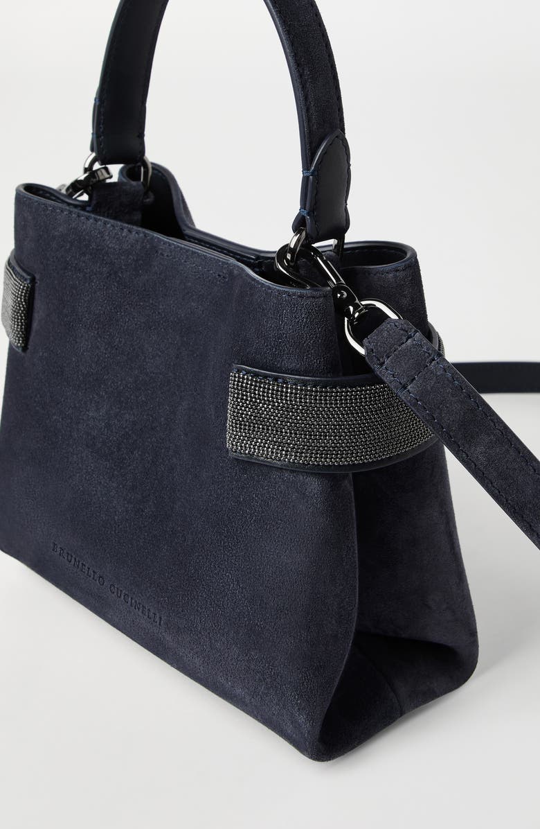 Brunello Cucinelli Small Top-Handle Essence bag, Alternate, color, Navy Blue