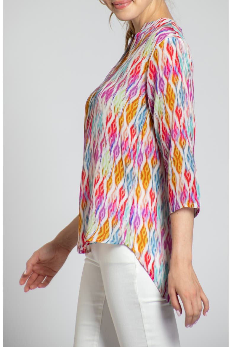 Print Mandarin Collar Chiffon Button-Up Top, Alternate, color, ORANGE MULTI