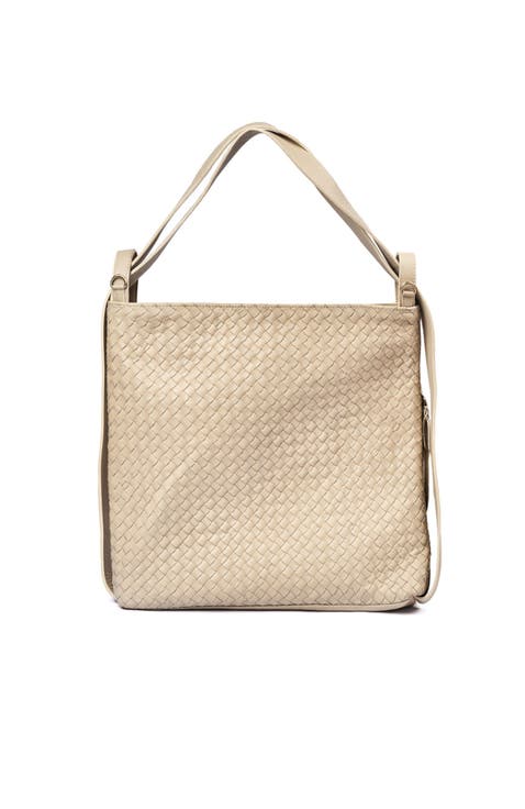 Woven Convertible Leather Tote to Backpack