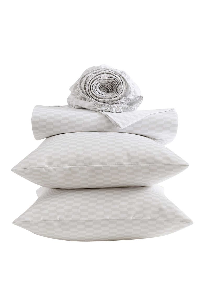 Wavy Checker Sheet Set, Alternate, color, WHITE/ LIGHT GREY