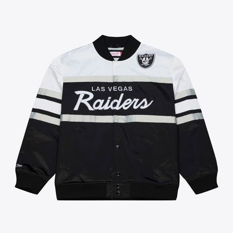 Men's Mitchell & Ness  Black Las Vegas Raiders Head Coach Lightweight Full-Snap Satin Jacket