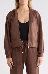 T Tahari Brushed Twill Full Zip Hoodie