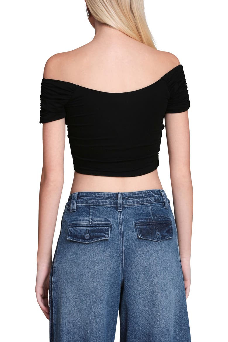 Off the Shoulder Crop Top, Alternate, color, BLACK