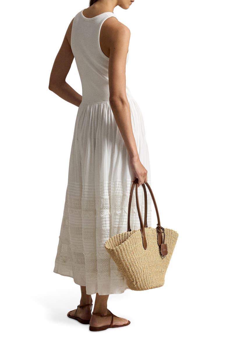 Lace & Pintuck Detail Stretch Cotton Blend Tank Dress, Alternate, color, WHITE