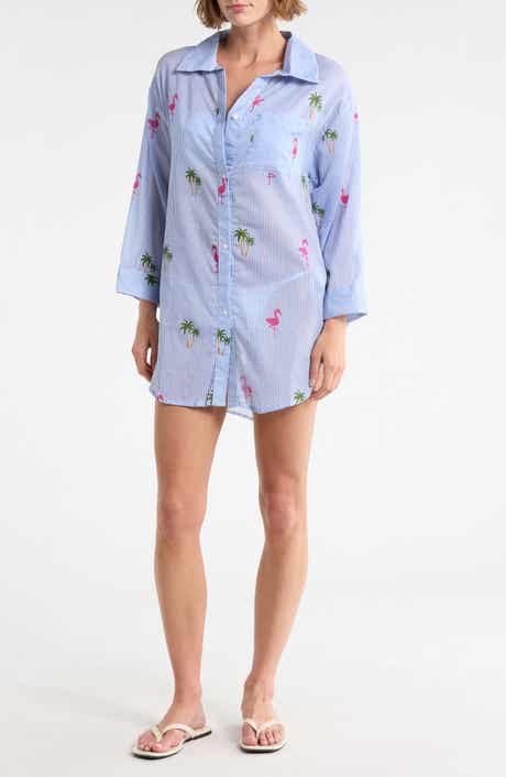 BOHO ME Stripe Cotton Cover-Up Shirt