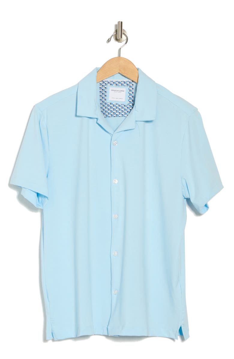 DENIM AND FLOWER Knit Camp Shirt, Alternate, color, Light Blue