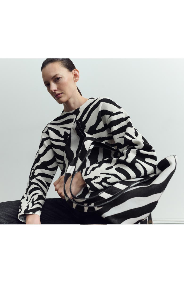 MANGO Zebra Print Sweater, Alternate, color, Black