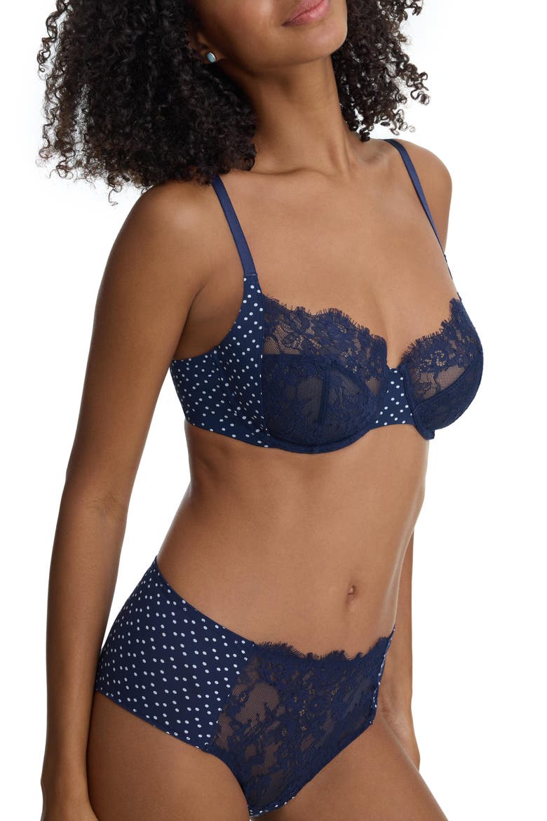 Entice Lace Full Coverage Underwire Bra, Alternate, color, Nocturnal Polka Dot