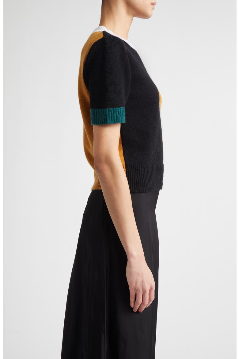 Colorblock Short Sleeve Cashmere Sweater, Alternate, color, BROWN/ BLACK