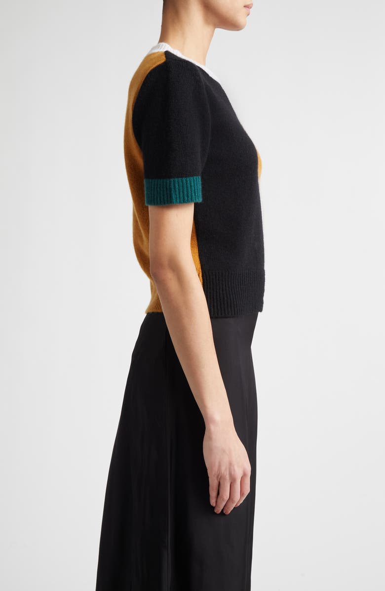 Marni Colorblock Short Sleeve Cashmere Sweater, Alternate, color, Brown/ Black