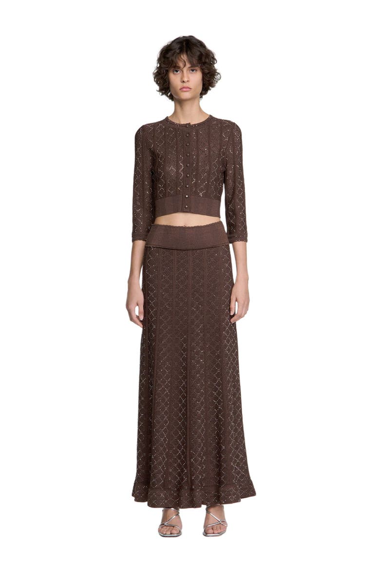 Long rhinestone knit skirt, Alternate, color, Brown
