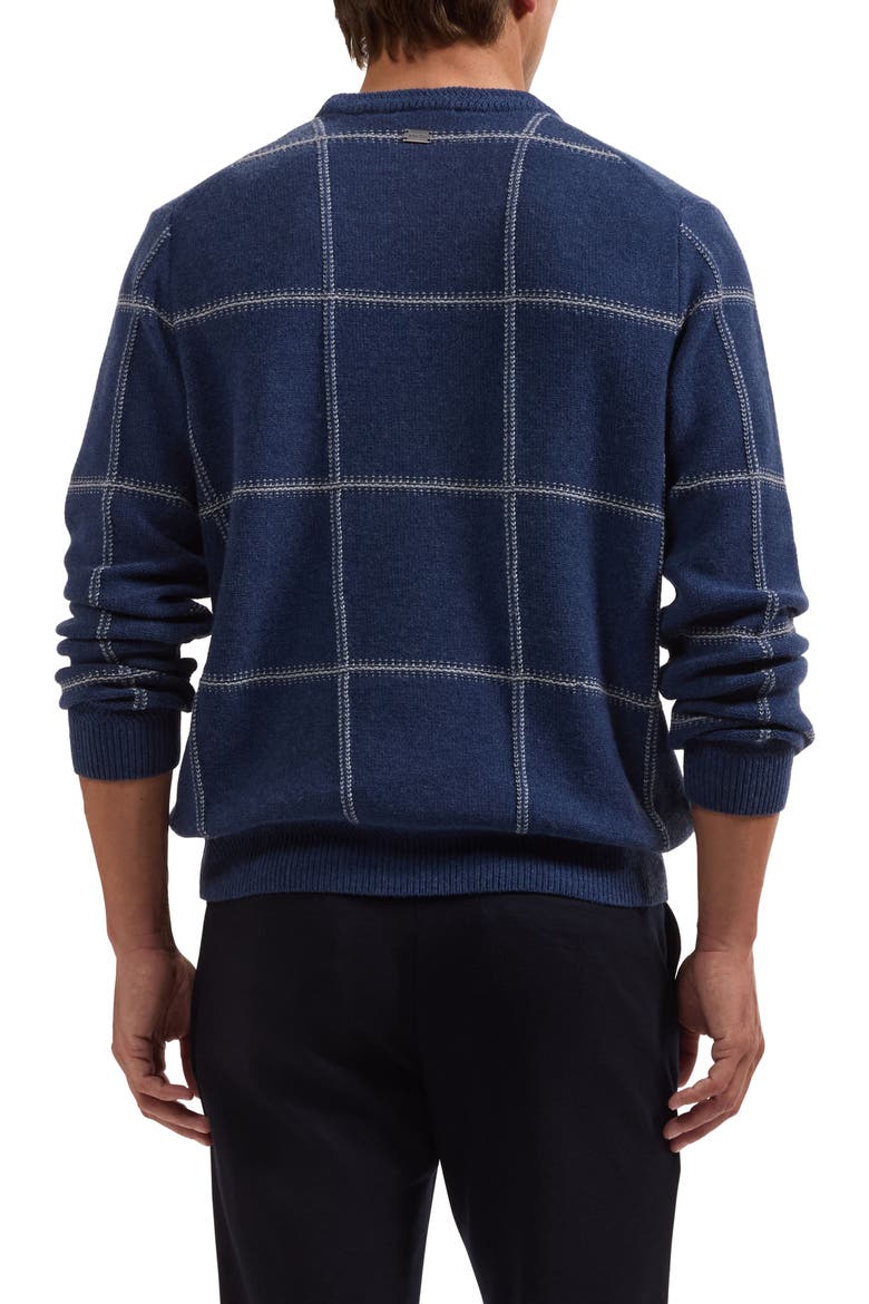 Grid Crewneck Wool & Cotton Sweater, Alternate, color, INK