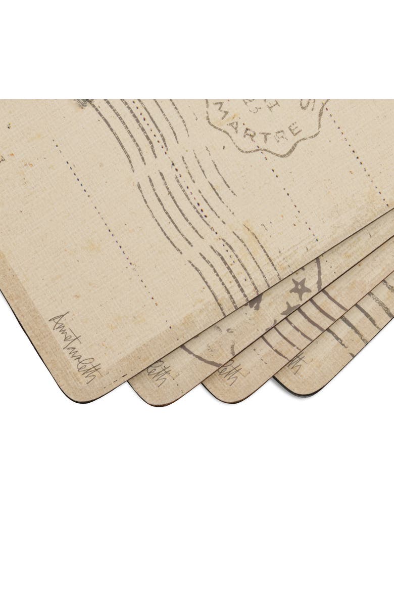 Postcard Sketches Set of 4 Cork Back Placemats, Alternate, color, Multi