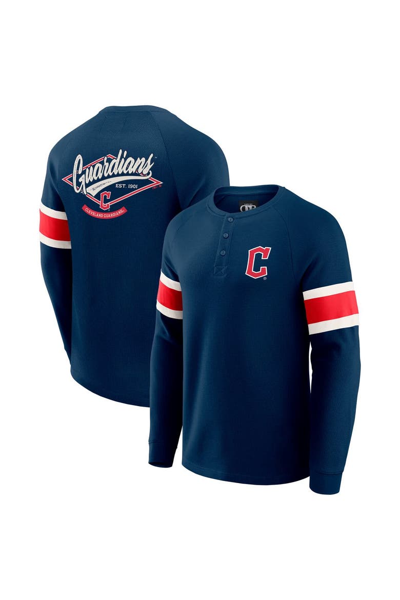 Men's Darius Rucker Collection by Fanatics Navy Cleveland Guardians Waffle-Knit Raglan Long Sleeve Henley T-Shirt, Main, color, Navy