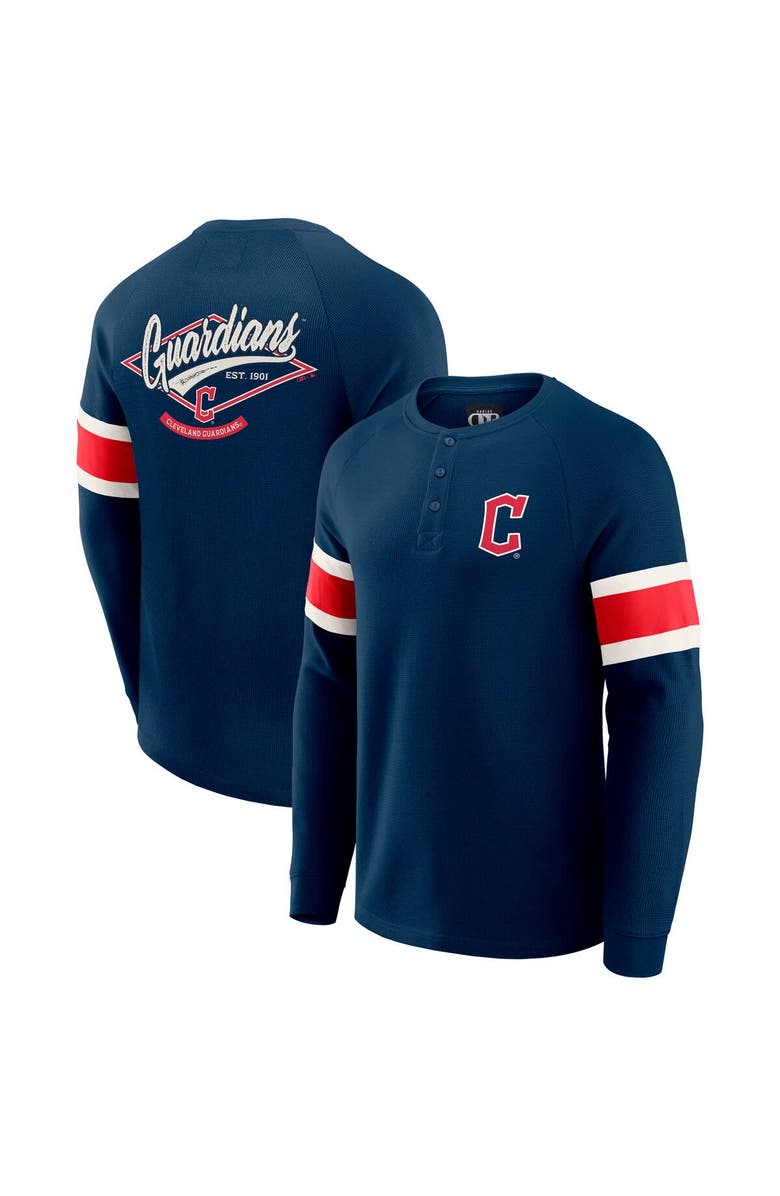 Darius Rucker Collection by Fanatics Men's Darius Rucker Collection by Fanatics Navy Cleveland Guardians Waffle-Knit Raglan Long Sleeve Henley T-Shirt, Main, color, Navy