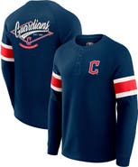 Darius Rucker Collection by Fanatics Men's Darius Rucker Collection by Fanatics Navy Cleveland Guardians Waffle-Knit Raglan Long Sleeve Henley T-Shirt