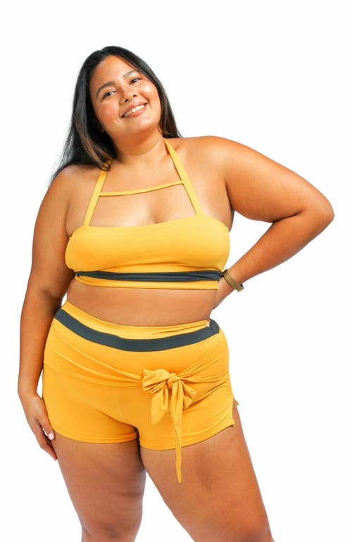 Mary Mercedes Moe Tie-Front Swim Shorts in Mustard Yellow  product