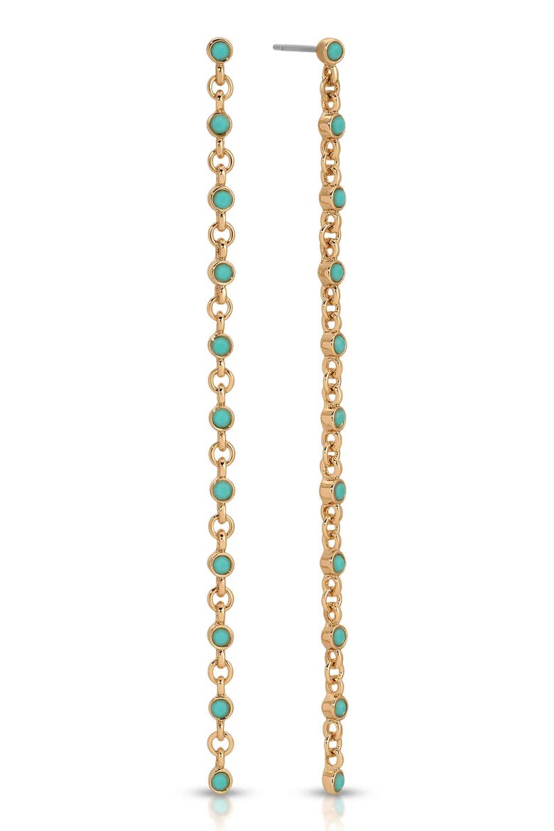 Dainty Crystal Linear Drop Earrings, Main, color, TURQUOISE/ GOLD