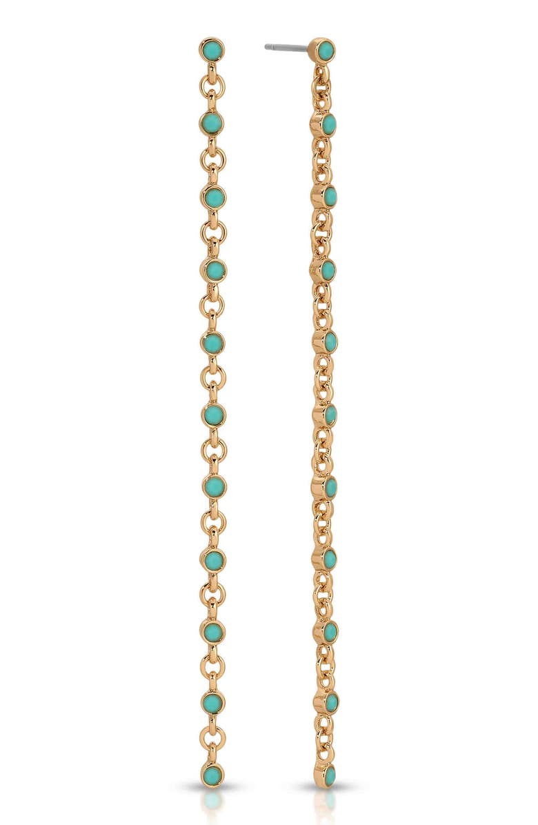 Ettika Dainty Crystal Linear Drop Earrings, Main, color, Turquoise/ Gold