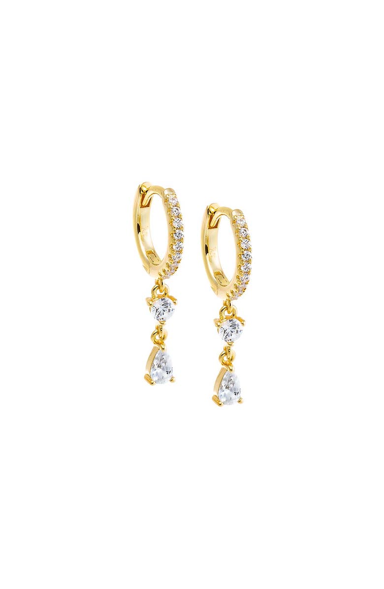BY ADINA EDEN Round CZ X Teardrop Dangling Huggie Earring, Main, color,