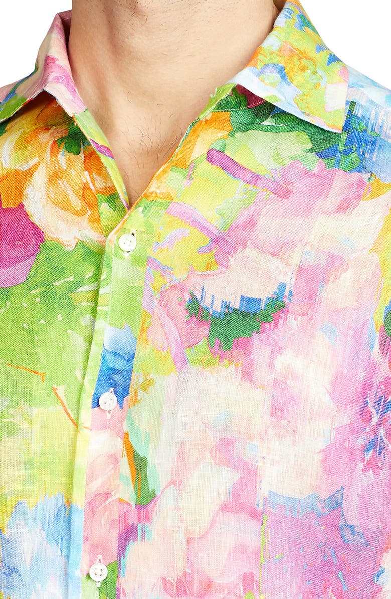 Ralph Lauren Purple Label Floral Print Linen Button-Up Shirt, Alternate, color,