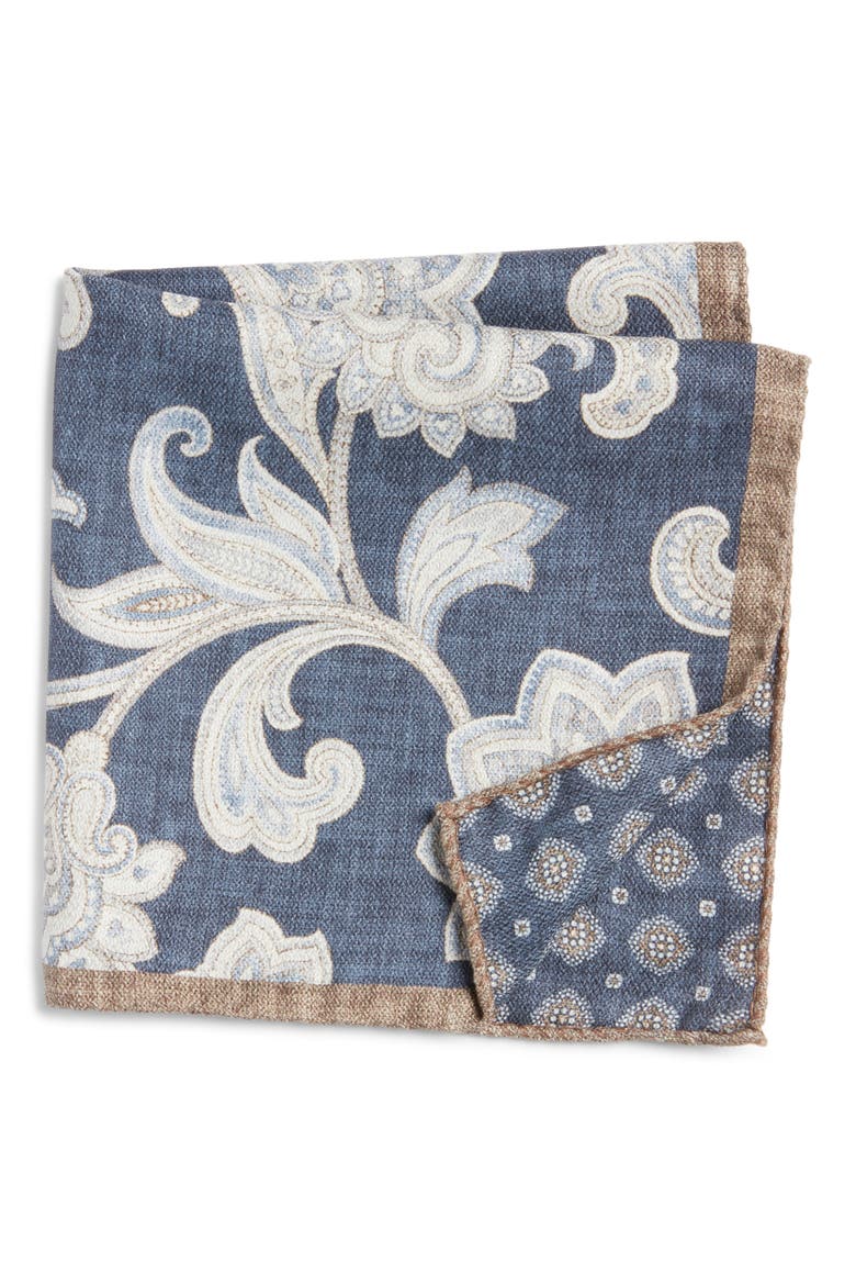 Verdun Floral & Medallion Reversible Silk Pocket Square, Main, color, NAVY