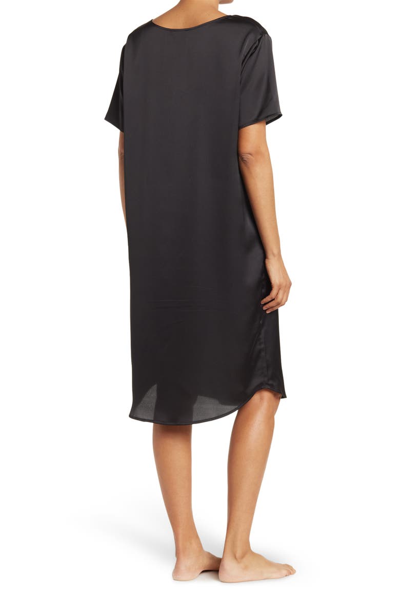 Satin Short Sleeve Nightshirt, Alternate, color, BLACK