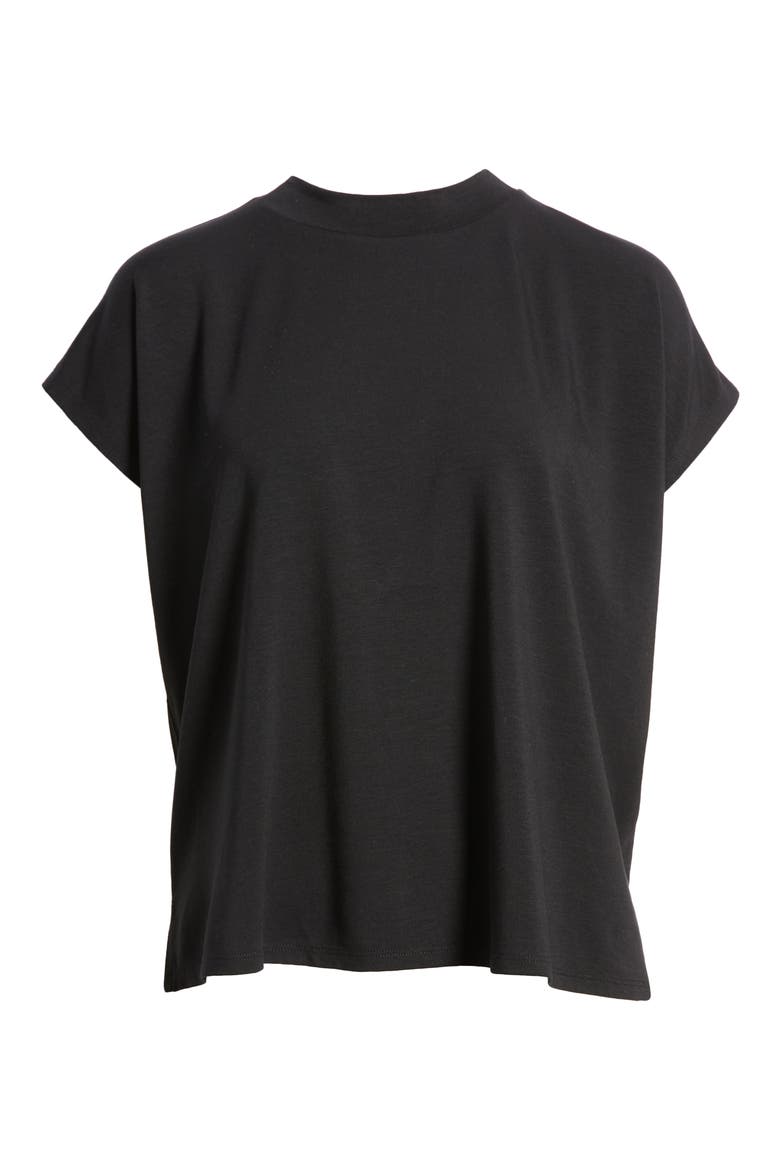 Mock Neck Cap Sleeve T-Shirt, Alternate, color, BLACK