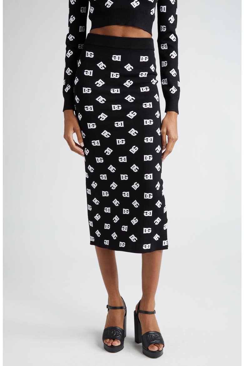 Monogram Jacquard Midi Sweater Skirt, Main, color, NERO/ BIANCO