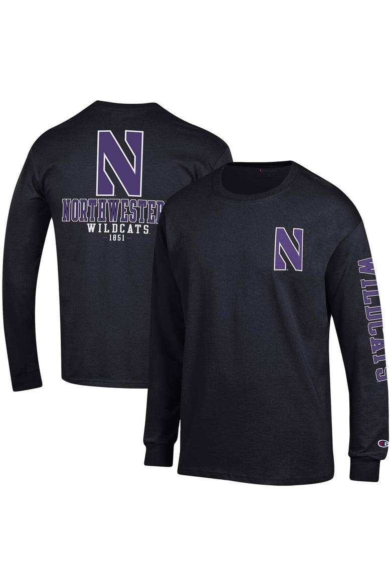 Men's Champion Black Northwestern Wildcats Team Stack Long Sleeve T-Shirt, Alternate, color, Black
