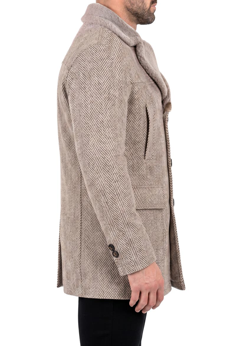 Captain Herringbone Genuine Shearling Peacoat, Alternate, color, BEIGE