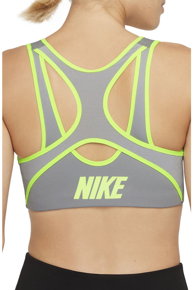 Dri-FIT Shape Front Zip Sports Bra, Alternate, color, PARTICLE GREY/ GREY/ VOLT