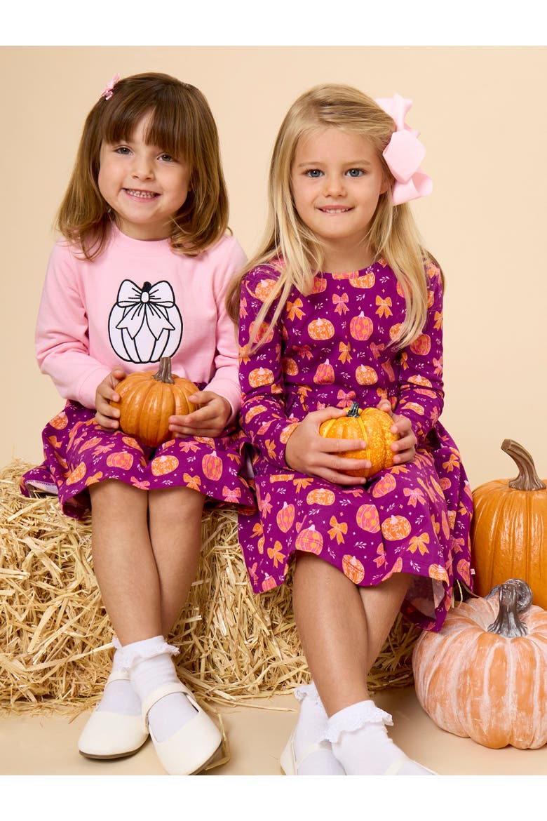 Knit Long Sleeve Twirl Dress, Alternate, color, Pumpkin Bow Patch
