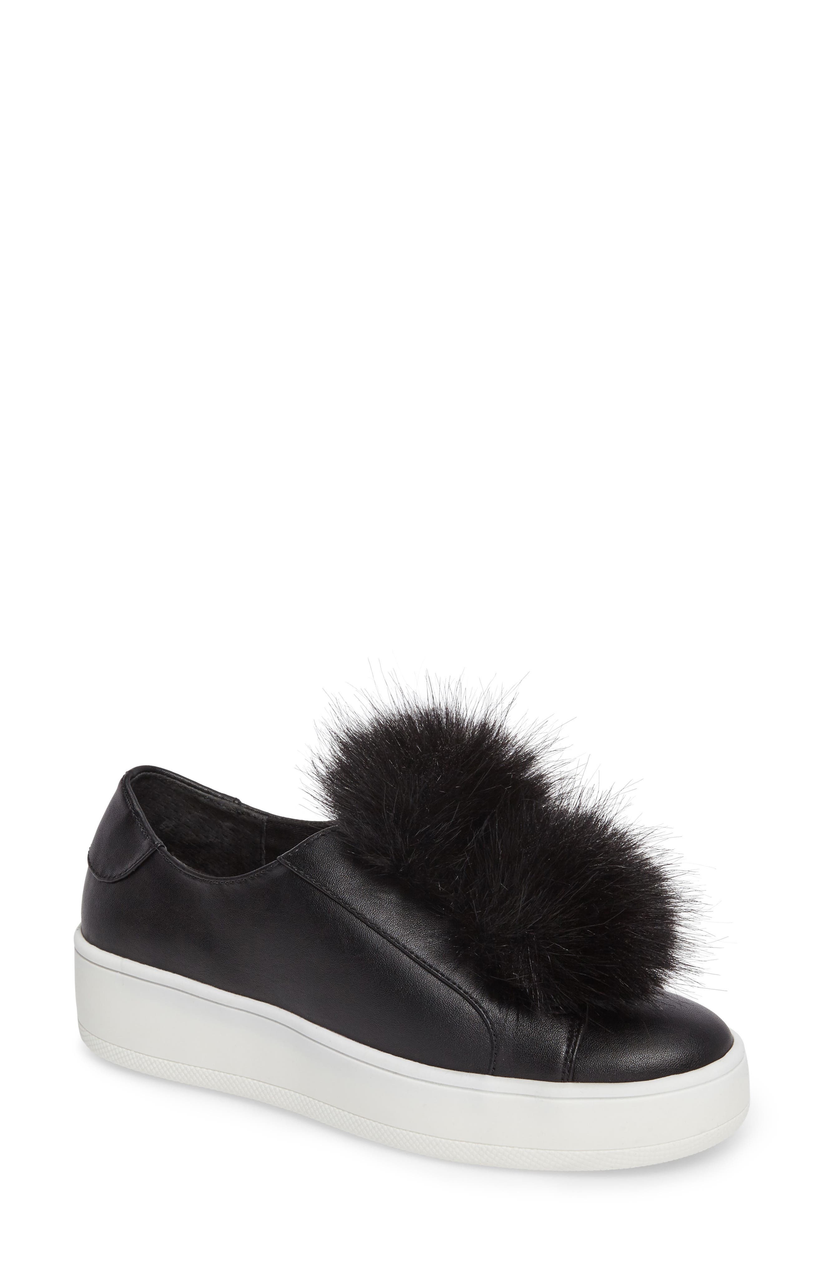 Steve Madden Breeze Faux Fur Pom Sneaker, Main, color, 