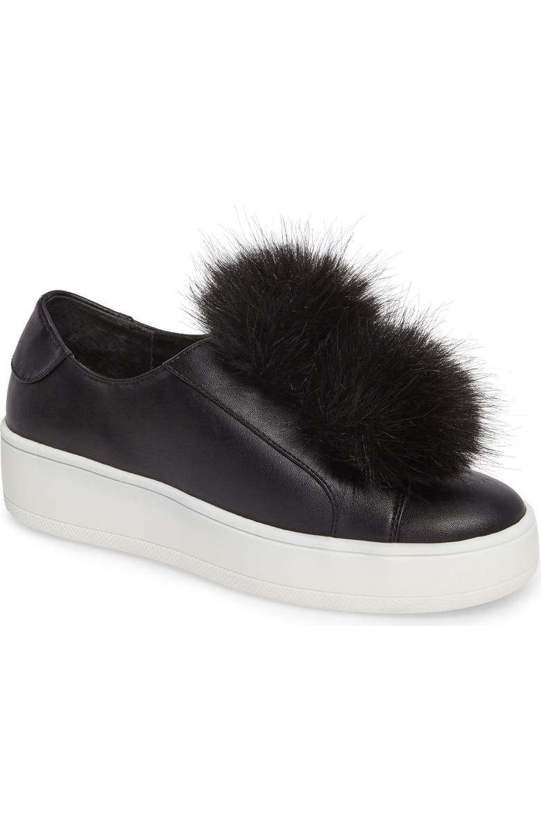 Steve Madden Breeze Faux Fur Pom Sneaker, Main, color,