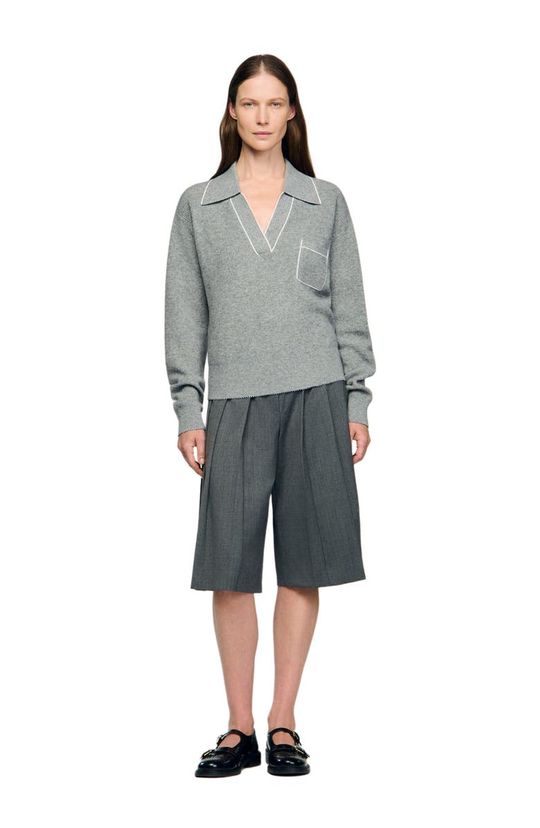 SANDRO Open polo-collar neck sweater, Alternate, color, Grey