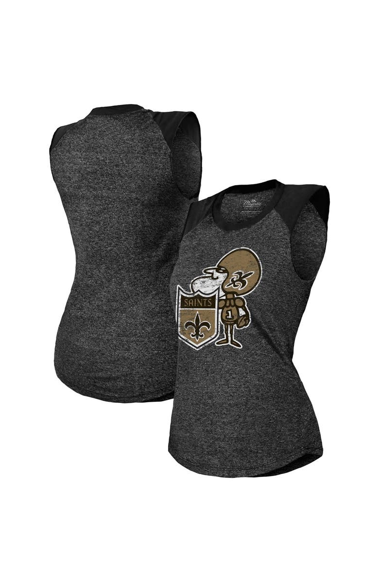 Majestic Threads Women's Majestic Threads Black New Orleans Saints Retro Tri-Blend Raglan Muscle Tank Top, Main, color, 
