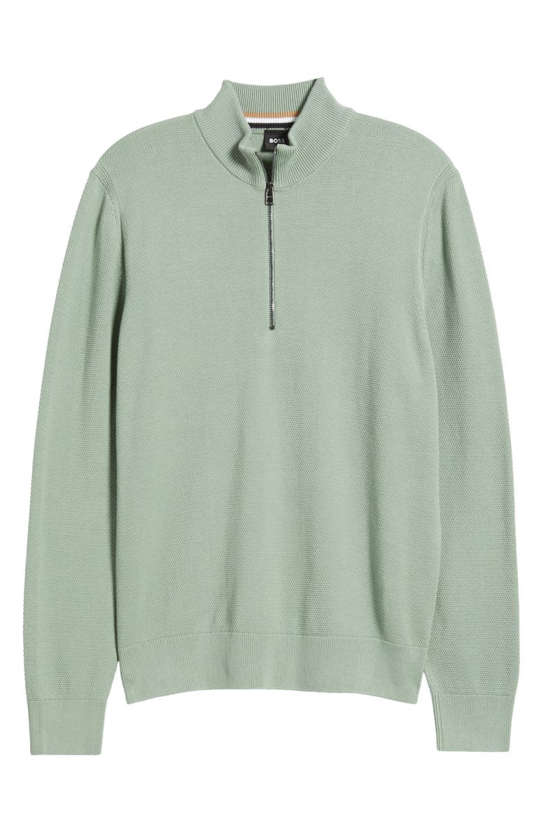 BOSS Ebrando Textured Cotton Half Zip Sweater, Alternate, color, Light Green