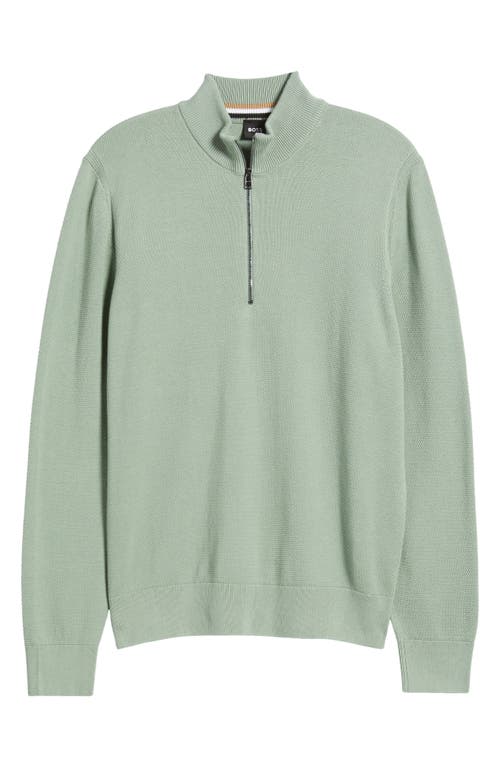 Hugo Boss Boss Ebrando Textured Cotton Half Zip Sweater In Light Green