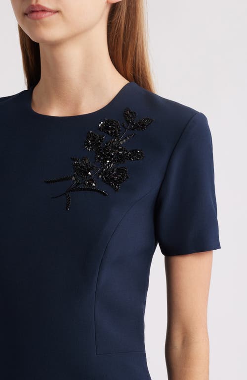 Sachin & Babi Tamara Bead Detail Stretch Crepe Cocktail Midi Dress In Dark Midnight