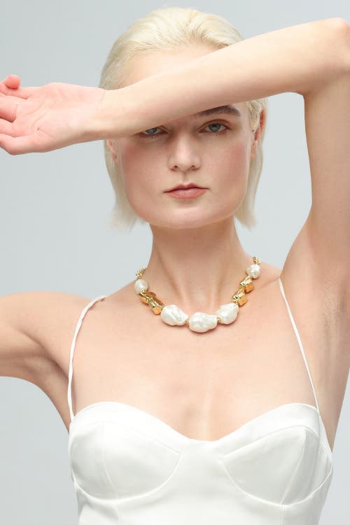 Classicharms Baroque Pearl Statement Necklace In Gold