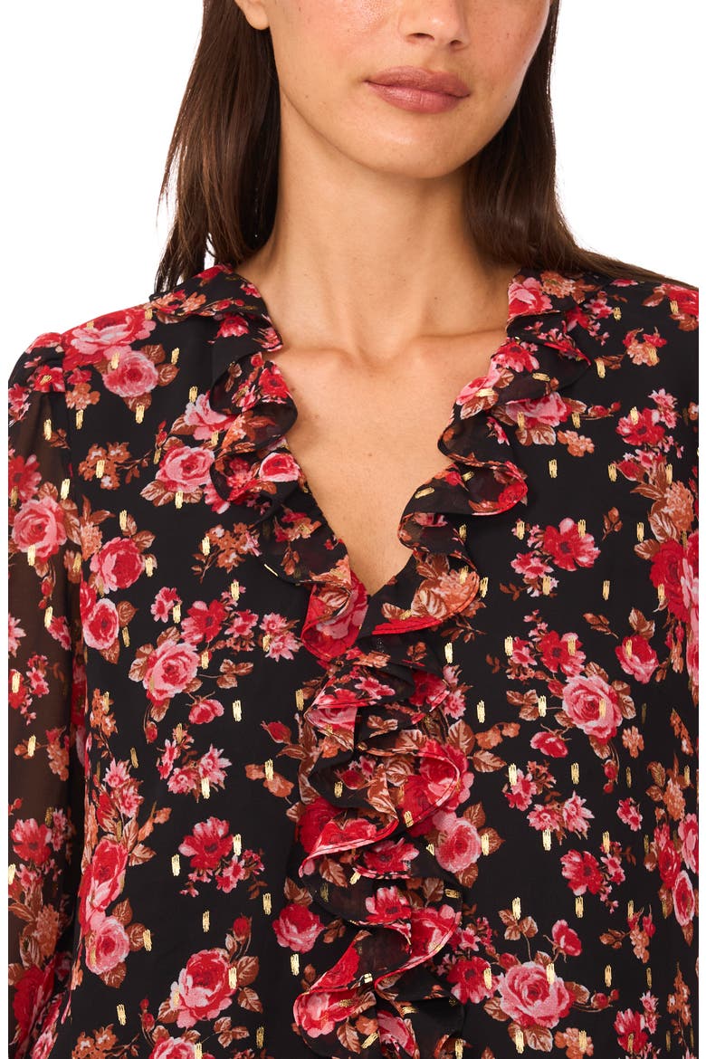 V-Neck Ruffle Top, Alternate, color, RED MULTI