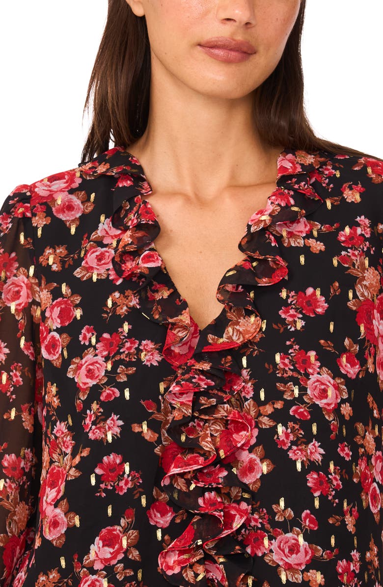 CeCe V-Neck Ruffle Top, Alternate, color, Red Multi